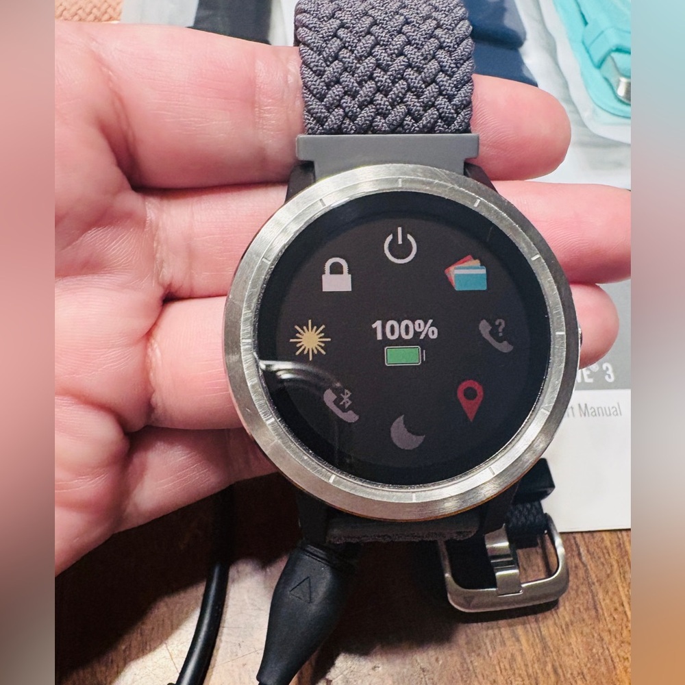 Garmin Vivoactive 3 Black and Silver Smartwatch with original black strap. Used